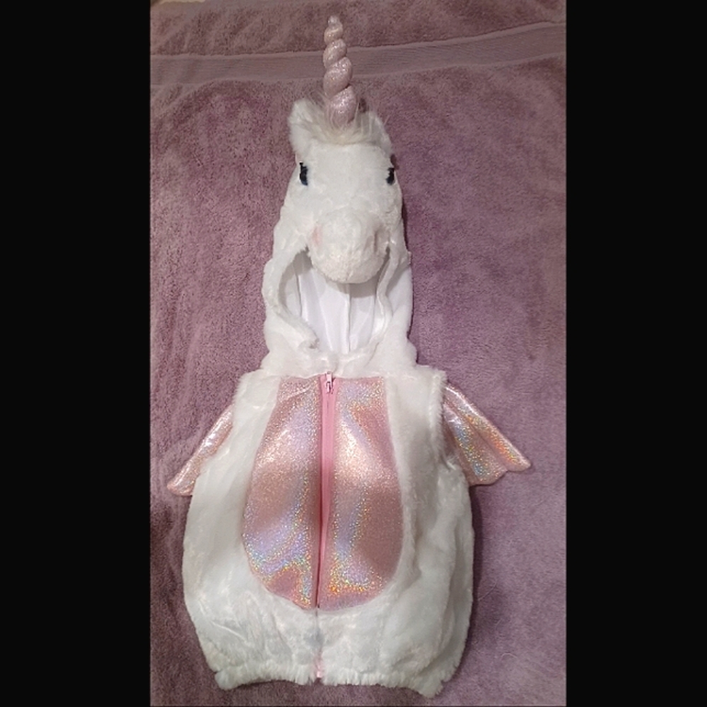 12mth Baby Plush White & Pink Hooded Unicorn Halloween Vest.